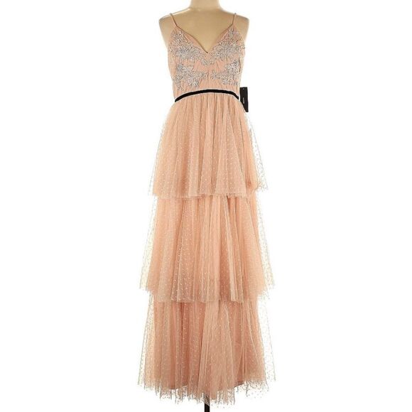 NWT Lulu*s Romantic Musings Blush Pink
Embroidered Lace Tiered Maxi Dress Large - Picture 2 of 14
